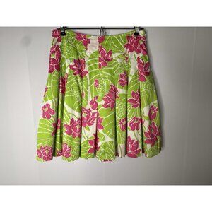 Vtg Lilly Pulitzer Sz 4 Ingrid Floral Pleated Skirt Green Pink Tropical Preppy